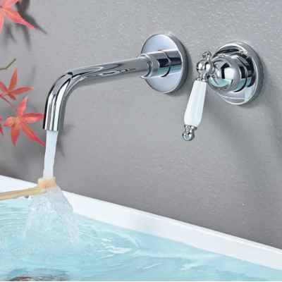 Bath Spout - Retro Style Vintage Wall Mount Single Handle Chrome Bathroom Sink Faucet